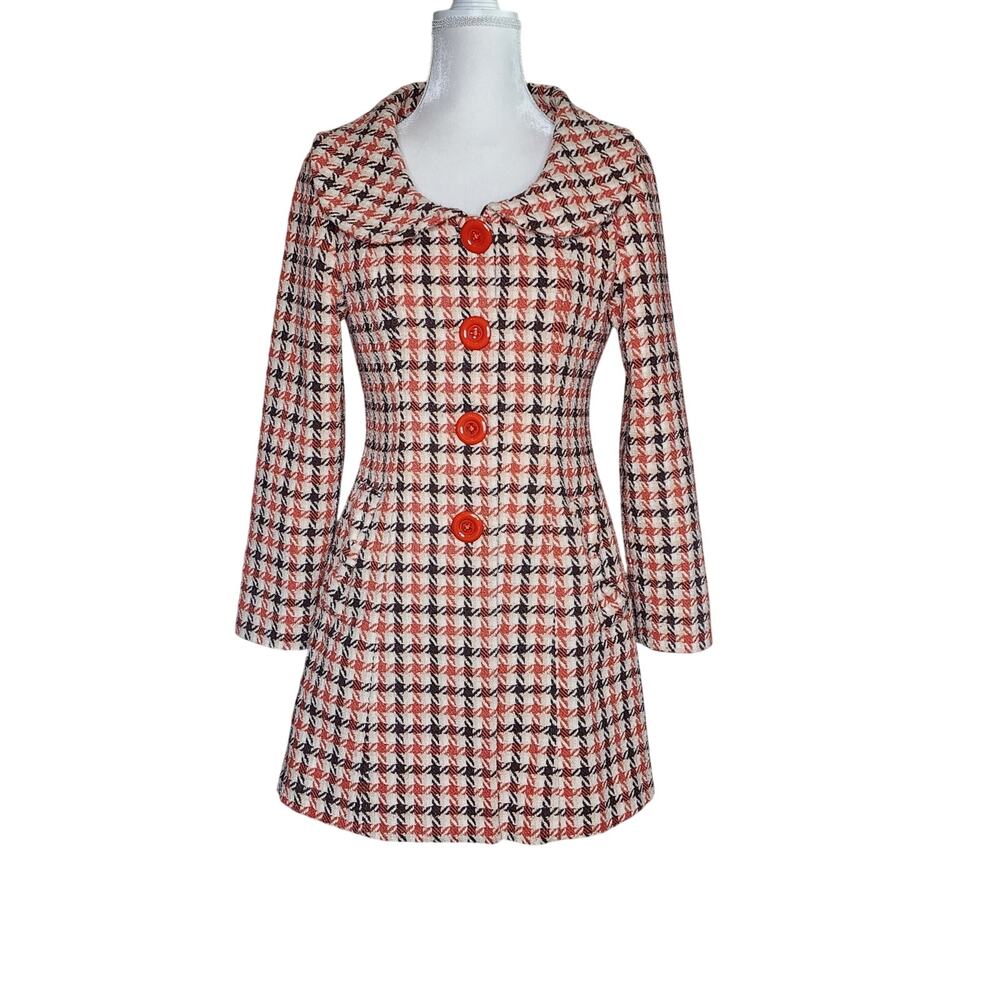 Retro 60's Orange Brown Winter Dress Coat Size Small